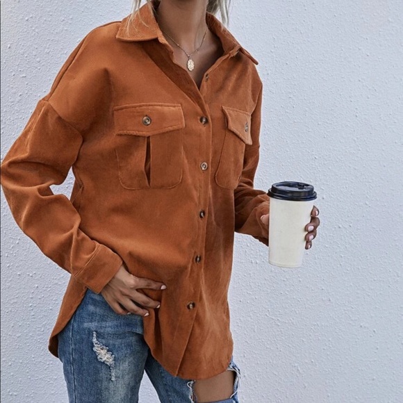 Corduroy Boyfriend fit oversized shacket jacket - Picture 2 of 9